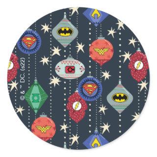 Justice League Holiday Bauble Pattern Classic Round Sticker