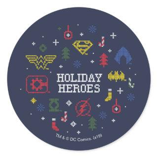 Justice League "Holiday Heroes" Faux Cross-Stitch Classic Round Sticker