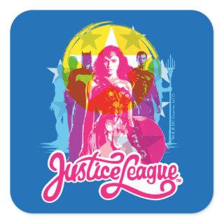 Justice League | Retro Group & Logo Pop Art Square Sticker