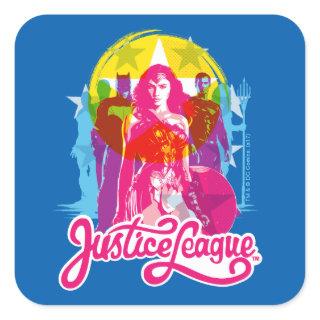 Justice League | Retro Group & Logo Pop Art Square Sticker