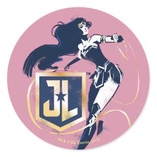 Justice League | Wonder Woman & JL Icon Pop Art Classic Round Sticker