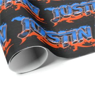 Justin First Name Graffiti blue orange