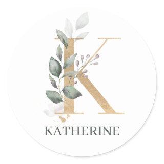 K Monogram Floral Planner Classic Rou Classic Round Sticker