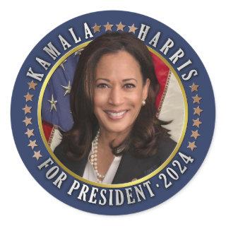 Kamala Harris for President 2024 Democrat Photo Classic Round Sticker
