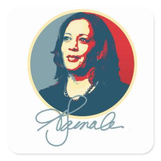 Kamala Harris Signature Portrait Square Sticker