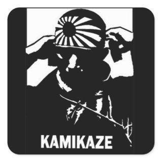 Kamikaze Black and White Japanese Pilot Square Sticker