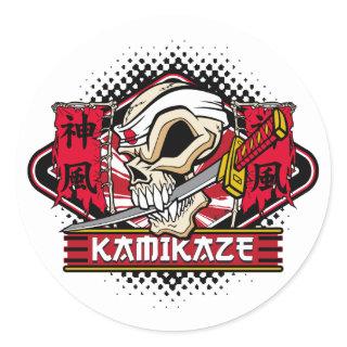Kamikaze Skull With Japanese Sword Classic Round Sticker