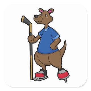 Kangaroo at Ice hockey with Ice hockey stick Square Sticker
