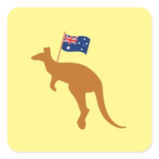 kangaroo australia flag yellow square sticker