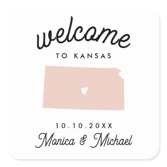 KANSAS State Destination Wedding ANY COLOR   Square Sticker