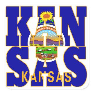 Kansas state flag text square sticker