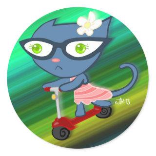 Kats With Glassez : Blu Kitty Scooter Stickers