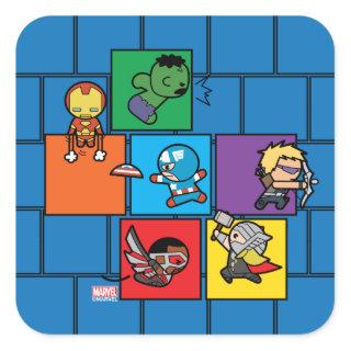 Kawaii Avengers In Colorful Blocks Square Sticker