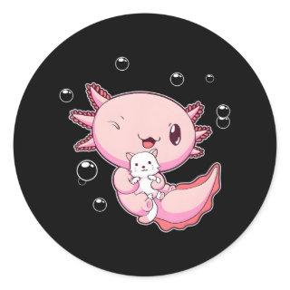 Kawaii Axolotl Pun Cat Lover Kitten Classic Round Sticker