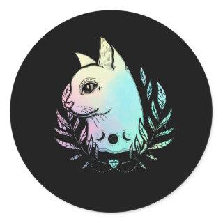 Kawaii Cat Moon Wicca Pastel Goth Kitten Crescent Classic Round Sticker