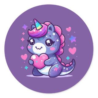 Kawaii Cute Valentine's Unicorn Classic Round Sticker