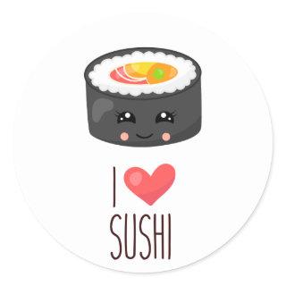 Kawaii I Love Sushi Classic Round Sticker