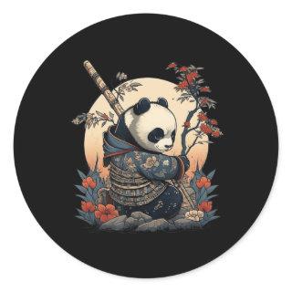Kawaii Japanese Style Samurai Anime Panda  Classic Round Sticker