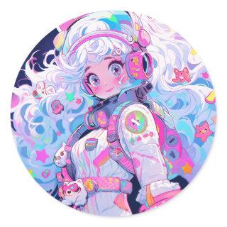 Kawaii Moe Pastel Space Astronaut Anime Girl Classic Round Sticker