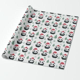 Kawaii Panda Santa Winter holiday pattern
