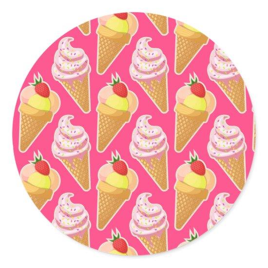Kawaii pink pattern with strawberry ice cream  classic round sticker