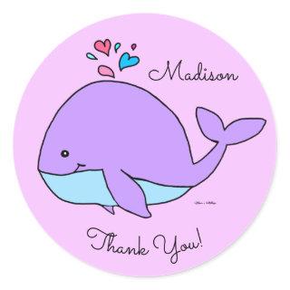 Kawaii Purple Whale Customized Classic Round Sticker