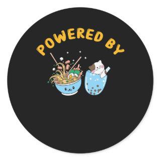 Kawaii Ramen & Cat Design | Powered Ramen and Cat Classic Round Sticker