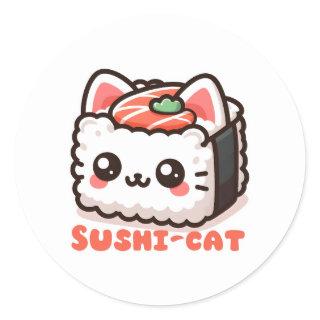 Kawaii Sushi-Cat Pun Classic Round Sticker