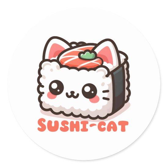 Kawaii Sushi-Cat Pun Classic Round Sticker