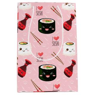 Kawaii Sushi Pattern Light Pink      Medium Gift Bag