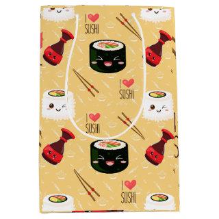 Kawaii Sushi Pattern Light Yellow    Medium Gift Bag