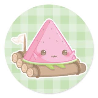 Kawaii Watermelon Slice in Cute Brown Raft Sticker