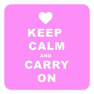 KEEP CALM AN CARRY ON PINK SQUARE STICKER