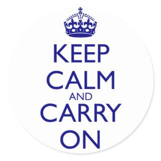 Keep Calm and Carry On Navy Blue Text Classic Round Sticker