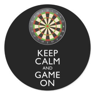 KEEP CALM AND GAME ON - Dart Board Classic Round Sticker