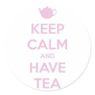 Keep Calm and Have Tea Pink on White Classic Round Sticker