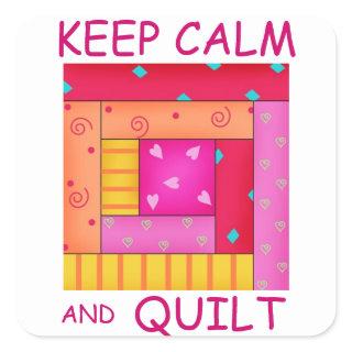 Keep Calm and Quilt Colorful Log Cabin Block Square Sticker