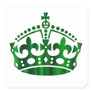 Keep Calm Green Crown - Change background Square Sticker