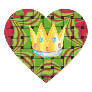 Keep It Simple: Bold Golden Red Woven Floral print Heart Sticker