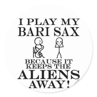 Keeps Aliens Away Bari Sax Classic Round Sticker