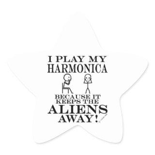 Keeps Aliens Away Harmonica Star Sticker