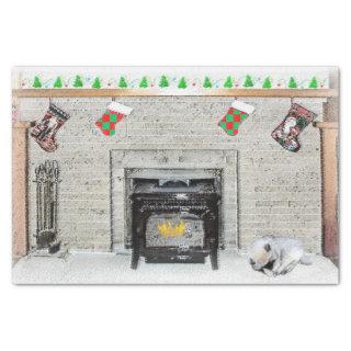 Keeshond Christmas Puppy Dog by Fireplace Painting Tissue Paper