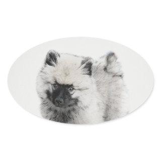Keeshond Puppy Drawing - Cute Original Dog Art Oval Sticker