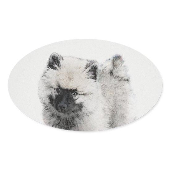 Keeshond Puppy Drawing - Cute Original Dog Art Oval Sticker