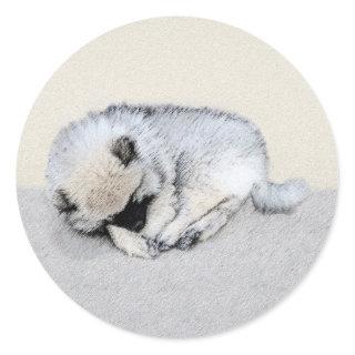 Keeshond Sleeping Puppy Painting Original Dog Art Classic Round Sticker
