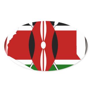 Kenya Celebration Colorful Flag Map Vector Artwork Oval Sticker