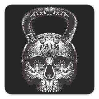 Kettlebell Skull - Gym Workout Motivational Square Sticker