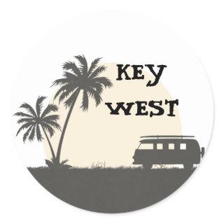 Key West Hippy Van and Surf Board in Moonlight Classic Round Sticker