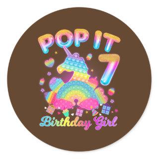 Kid Pop It 7th Birthday Girl 7 year old birthday Classic Round Sticker