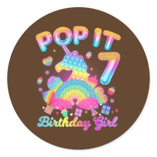 Kid Pop It 7th Birthday Girl 7 year old birthday Classic Round Sticker